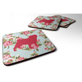Caroline'S Treasures Bb1112-Rs-Bu-Fc Pug Shabby Chic Blue Roses Foam Coasters (Set Of 4), 3.5 H X 3.5 W, Multicolor
