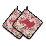Caroline'S Treasures Pug Shabby Chic Pink Roses Pair Of Pot Holders Bb1112-Rs-Pk-Pthd, 7.5Hx7.5W, Multicolor