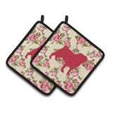 Caroline'S Treasures Pug Shabby Chic Yellow Roses Pair Of Pot Holders Bb1112-Rs-Yw-Pthd, 7.5Hx7.5W, Multicolor