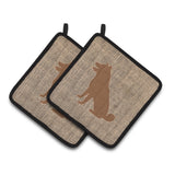 Caroline'S Treasures Shiba Inu Faux Burlap & Brown Pair Of Pot Holders Bb1113-Bl-Bn-Pthd, 7.5Hx7.5W, Multicolor