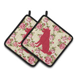 Caroline'S Treasures Shiba Inu Shabby Chic Yellow Roses Pair Of Pot Holders Bb1113-Rs-Yw-Pthd, 7.5Hx7.5W, Multicolor