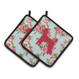 Caroline'S Treasures Poodle Shabby Chic Blue Roses Pair Of Pot Holders Bb1114-Rs-Bu-Pthd, 7.5Hx7.5W, Multicolor