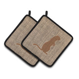 Caroline'S Treasures Meerkat Faux Burlap & Brown Pair Of Pot Holders Bb1118-Bl-Bn-Pthd, 7.5Hx7.5W, Multicolor