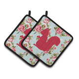 Caroline'S Treasures Squirrel Shabby Chic Blue Roses Pair Of Pot Holders Bb1119-Rs-Bu-Pthd, 7.5Hx7.5W, Multicolor