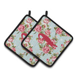 Caroline'S Treasures Alligator Shabby Chic Blue Roses Pair Of Pot Holders Bb1120-Rs-Bu-Pthd, 7.5Hx7.5W, Multicolor