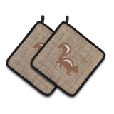 Caroline'S Treasures Skunk Faux Burlap & Brown Pair Of Pot Holders Bb1125-Bl-Bn-Pthd, 7.5Hx7.5W, Multicolor