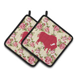 Caroline'S Treasures Buffalo Shabby Chic Yellow Roses Pair Of Pot Holders Bb1127-Rs-Yw-Pthd, 7.5Hx7.5W, Multicolor