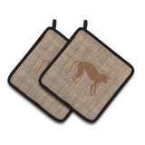 Caroline'S Treasures Monkey Faux Burlap & Brown Pair Of Pot Holders Bb1128-Bl-Bn-Pthd, 7.5Hx7.5W, Multicolor