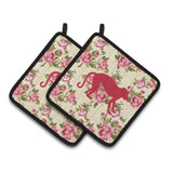 Caroline'S Treasures Monkey Shabby Chic Yellow Roses Pair Of Pot Holders Bb1128-Rs-Yw-Pthd, 7.5Hx7.5W, Multicolor