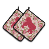 Caroline'S Treasures Gorilla Shabby Chic Pink Roses Pair Of Pot Holders Bb1129-Rs-Pk-Pthd, 7.5Hx7.5W, Multicolor