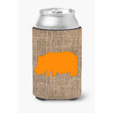 Hippopotamus Burlap And Orange Can Or Bottle Beverage Insulator Hugger