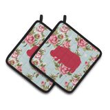 Caroline'S Treasures Hippopotamus Shabby Chic Blue Roses Pair Of Pot Holders Bb1130-Rs-Bu-Pthd, 7.5Hx7.5W, Multicolor