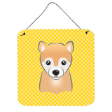 Caroline'S Treasures Yellow Checkered Shiba Inu Wall Or Door Hanging Prints, 6 X 6
