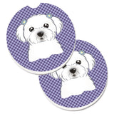 Caroline'S Treasures Purple Checkered Maltese Set Of 2 Cup Holder Car Coasters Bb1134Carc, 2.56, Multicolor