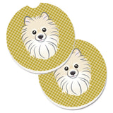 Caroline'S Treasures Tan Checkered Pomeranian Set Of 2 Cup Holder Car Coasters Bb1135Carc, 2.56, Multicolor