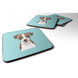 Caroline'S Treasures Bb1140Fc Checkerboard Blue Jack Russell Terrier Foam Coaster (Set Of 4), 3.5 H X 3.5 W, Multicolo