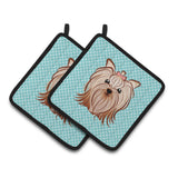 Caroline'S Treasures Checkerboard Blue Yorkie Yorkishire Terrier Pair Of Pot Holders Bb1142Pthd, 7.5Hx7.5W, Multicolor