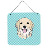 Caroline'S Treasures Bb1143Ds66 Checkerboard Blue Golden Retriever Wall Or Door Hanging Prints, 6 X 6