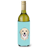 Checkerboard Blue Golden Retriever Wine Bottle Beverage Insulator Hugger Bb1143Literk