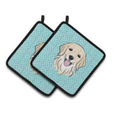 Caroline'S Treasures Checkerboard Blue Golden Retriever Pair Of Pot Holders Bb1143Pthd, 7.5Hx7.5W, Multicolor