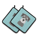 Caroline'S Treasures Checkerboard Blue Schnauzer Pair Of Pot Holders Bb1144Pthd, 7.5Hx7.5W, Multicolor
