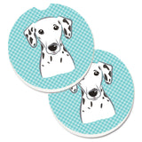 Caroline'S Treasures Checkerboard Blue Dalmatian Set Of 2 Cup Holder Car Coasters Bb1148Carc, 2.56, Multicolor