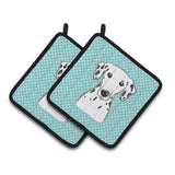Caroline'S Treasures Checkerboard Blue Dalmatian Pair Of Pot Holders Bb1148Pthd, 7.5Hx7.5W, Multicolor