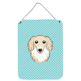 Caroline'S Treasures Checkerboard Blue Longhair Creme Dachshund Wall Or Door Hanging Prints, 16 X 12