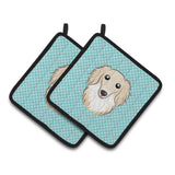 Caroline'S Treasures Checkerboard Blue Longhair Creme Dachshund Pair Of Pot Holders Bb1150Pthd, 7.5Hx7.5W, Multicolor
