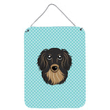 Caroline'S Treasures Checkerboard Blue Longhair Black And Tan Dachshund Wall Or Door Hanging Prints, 16 X 12