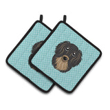 Caroline'S Treasures Checkerboard Blue Longhair Black & Tan Dachshund Pair Of Pot Holders Bb1151Pthd, 7.5Hx7.5W, Multicolor