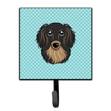 Caroline'S Treasures Bb1151Sh4 Checkerboard Blue Longhair Black And Tan Dachshund Leash Or Key Holder, Small, Multicolor