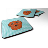 Caroline'S Treasures Bb1152Fc Checkerboard Blue Longhair Red Dachshund Foam Coaster (Set Of 4), 3.5 H X 3.5 W, Multico