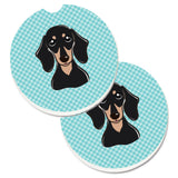 Caroline'S Treasures Checkerboard Blue Smooth Black & Tan Dachshund Set Of 2 Cup Holder Car Coasters Bb1153Carc, 2.56, Multico