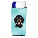 Checkerboard Blue Black And Tan Dachshund Ultra Beverage Insulators For Slim Cans