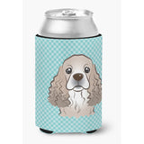 Checkerboard Blue Cocker Spaniel Can Or Bottle Hugger Bb1154Cc