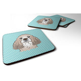 Caroline'S Treasures Bb1154Fc Checkerboard Blue Cocker Spaniel Foam Coaster (Set Of 4), 3.5 H X 3.5 W, Multicolor