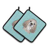 Caroline'S Treasures Checkerboard Blue Cocker Spaniel Pair Of Pot Holders Bb1154Pthd, 7.5Hx7.5W, Multicolor