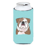 Checkerboard Blue English Bulldog Tall Boy Beverage Insulator Hugger Bb1157Tbc