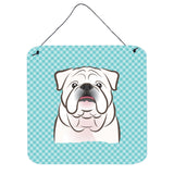 Caroline'S Treasures Checkerboard Blue White English Bulldog Wall Or Door Hanging Prints, 6 X 6