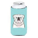 Checkerboard Blue White English Bulldog Tall Boy Beverage Insulator Hugger Bb1158Tbc