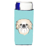Checkerboard Blue Pekingese Ultra Beverage Insulators For Slim Cans Bb1159Muk