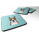 Caroline'S Treasures Bb1161Fc Checkerboard Blue Boxer Foam Coaster (Set Of 4), 3.5 H X 3.5 W, Multicolor