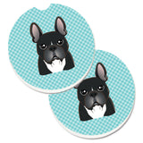 Caroline'S Treasures Checkerboard Blue French Bulldog Set Of 2 Cup Holder Car Coasters Bb1165Carc, 2.56, Multicolor