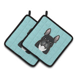 Caroline'S Treasures Checkerboard Blue French Bulldog Pair Of Pot Holders Bb1165Pthd, 7.5Hx7.5W, Multicolor