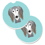 Caroline'S Treasures Checkerboard Blue Saluki Set Of 2 Cup Holder Car Coasters Bb1167Carc, 2.56, Multicolor