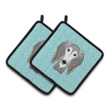 Caroline'S Treasures Checkerboard Blue Saluki Pair Of Pot Holders Bb1167Pthd, 7.5Hx7.5W, Multicolor
