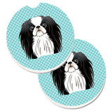Caroline'S Treasures Checkerboard Blue Japanese Chin Set Of 2 Cup Holder Car Coasters Bb1168Carc, 2.56, Multicolor