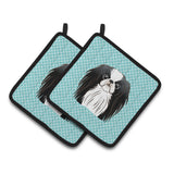 Caroline'S Treasures Checkerboard Blue Japanese Chin Pair Of Pot Holders Bb1168Pthd, 7.5Hx7.5W, Multicolor