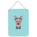 Caroline'S Treasures Checkerboard Blue Yorkie Puppy Wall Or Door Hanging Prints, 16 X 12